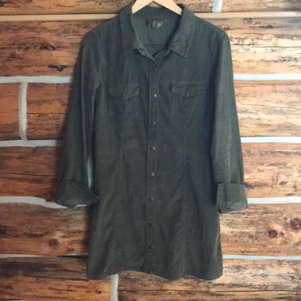 Green corduroy white crow long sleeved dress